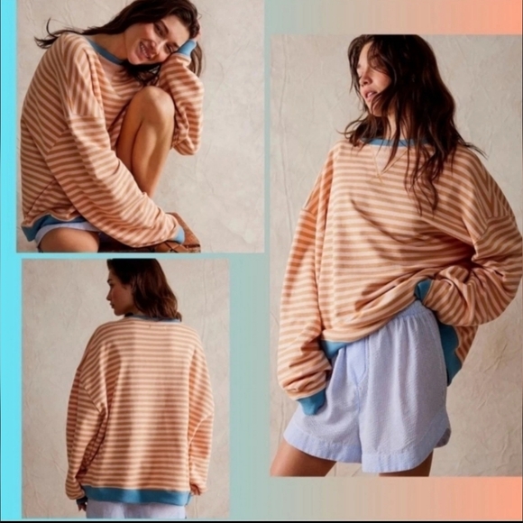 FREE PEOPLE Classic Striped Latte Combo Sweater Medium Retired NWT$98 - Picture 2 of 11